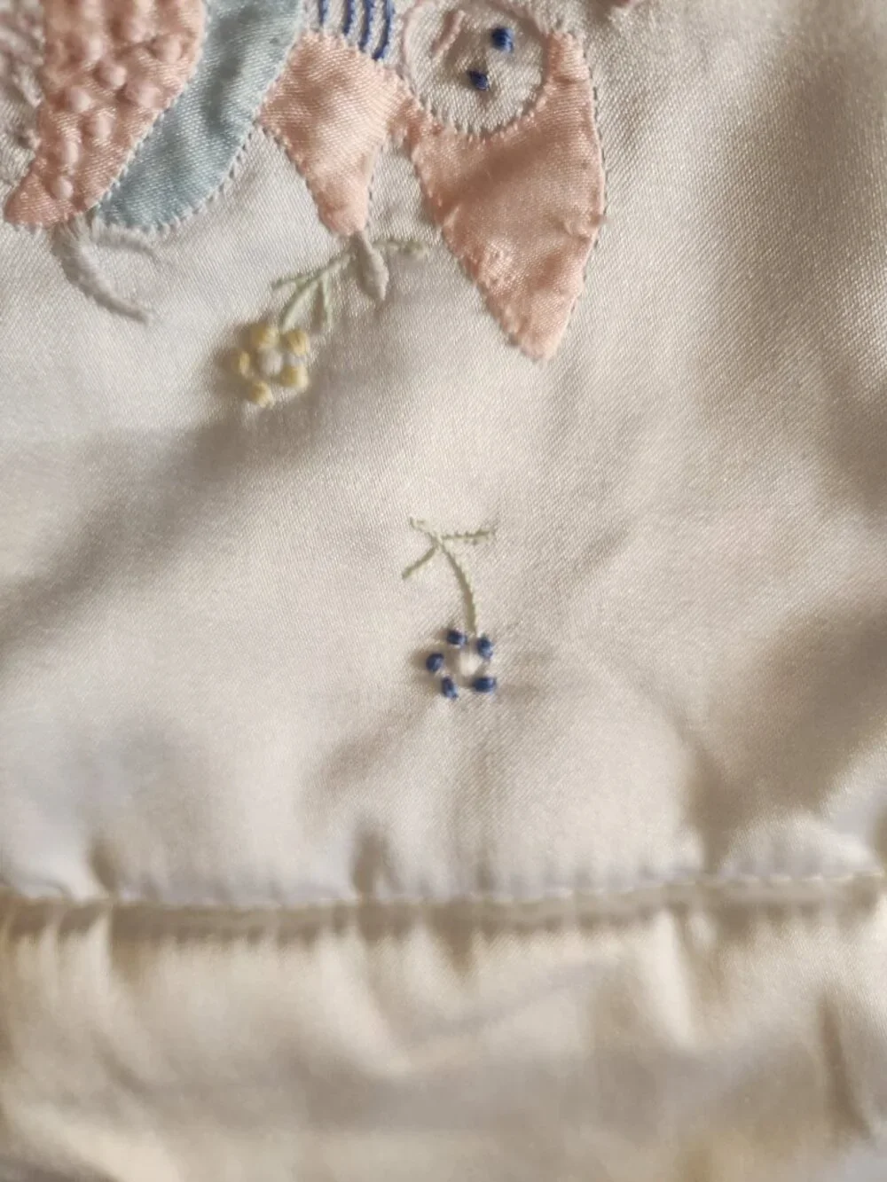 Vintage Sumersault pixie Mushroom embroidered satin baby blanket